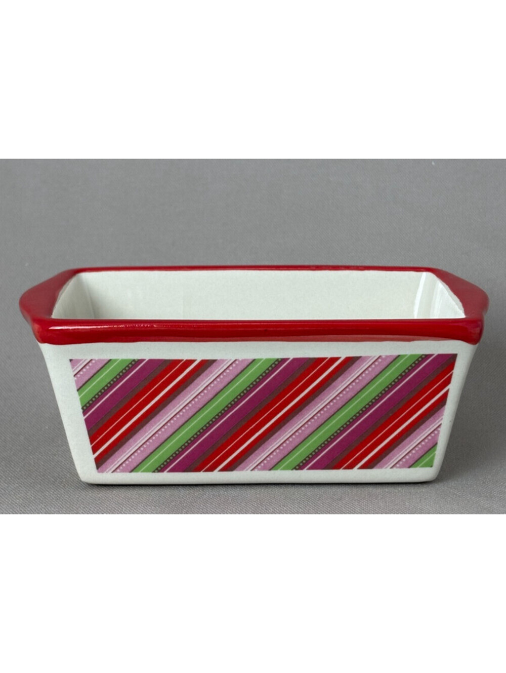 Nantucket Ceramic Mini Loaf Pan Red Green Striped 6 Inch Holiday Baking Dish